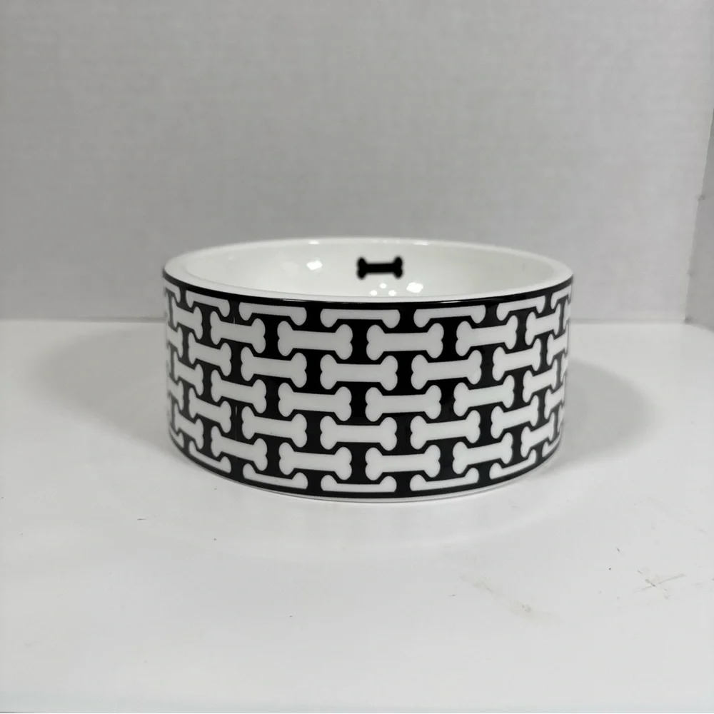 Halcyon Days Fine Bone China Bone Trellis Black & White Pet Bowl‎